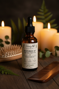 Restored AF Hair Treatment Oil - 1oz amber dropper bottle with brush, comb and candles